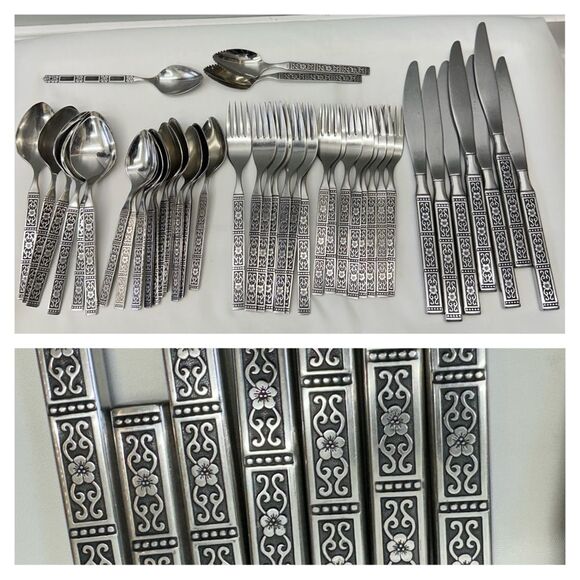 Oneida Isabella stainless silverware set of 41. Knives small large forks spoons - Picture 1 of 10